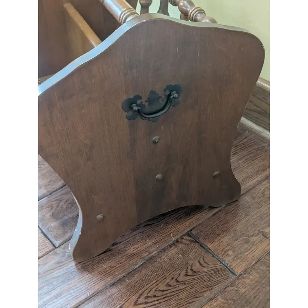 Vintage Solid Wood Early American Magazine Rack Newspaper Holder Colonial...